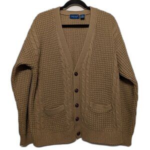Vintage Towncraft Grandpa Cardigan | L | Chunky Knit Neutral Tan Sweater